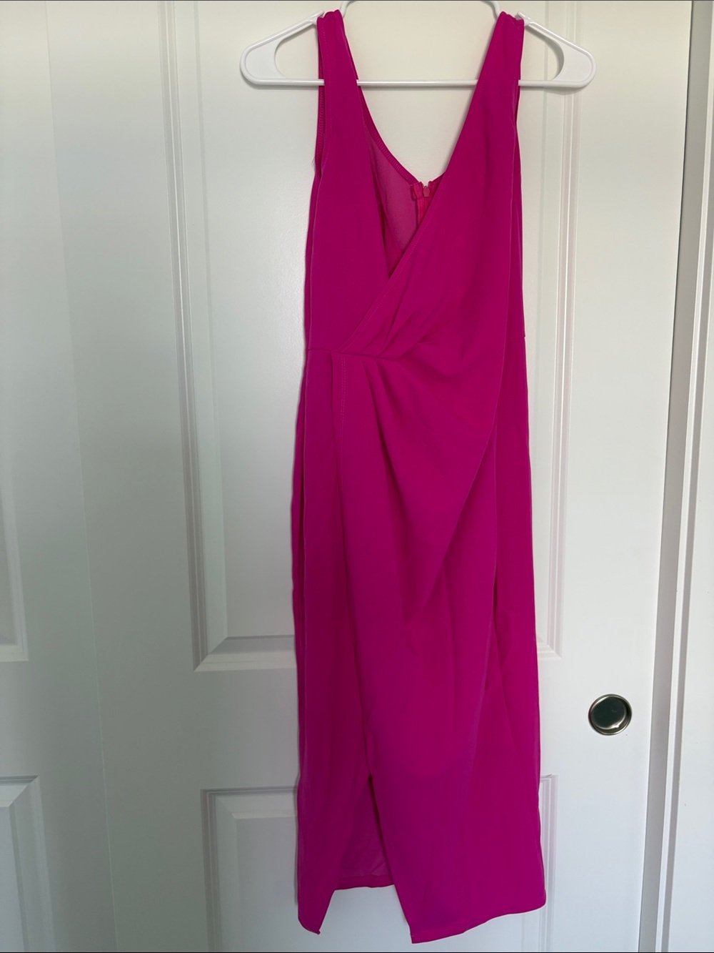 V-Neck Fuchsia Midi Dress